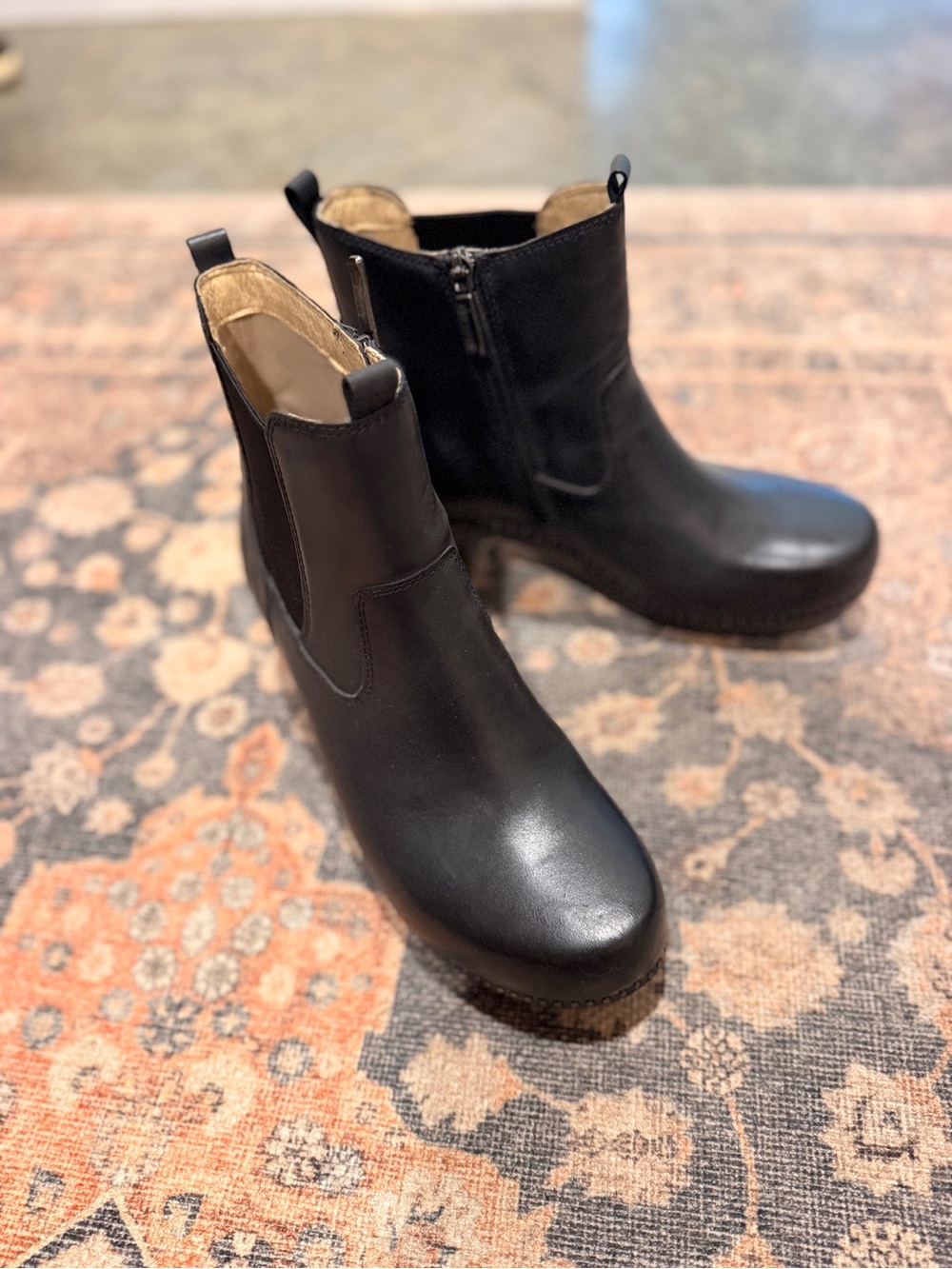 Dansko Black Leather Ankle Booties with Side Zip